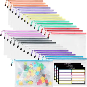 CATIFLIN 30 Pack Mesh Zipper Pouch Bags, A4 Letter Size, Clear Plastic Zip Bags for Board Game & Puzzle Storage, Waterproof & Durable Document Bags for Office, School, Travel, Art & Craft Supplies