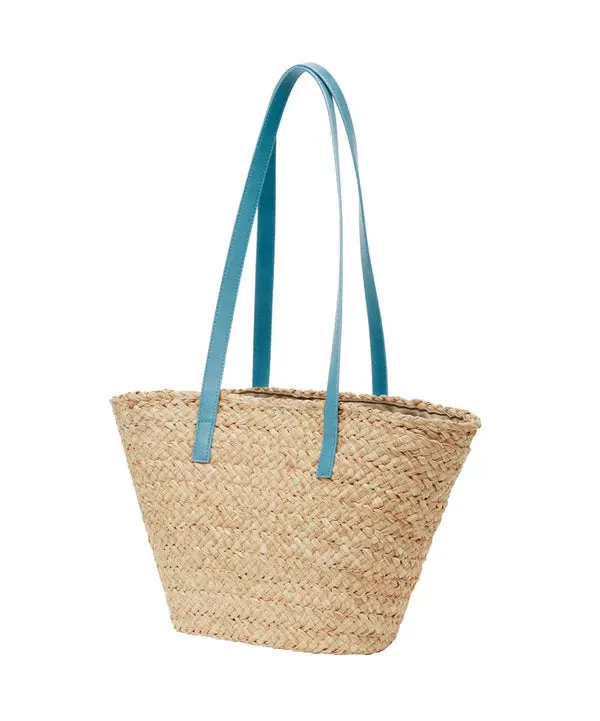 Cavalli Class Cervinia Ladies Natural/Light Blue Medium Straw Beach Tote Bag