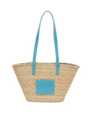 Cavalli Class Cervinia Ladies Natural/Light Blue Medium Straw Beach Tote Bag