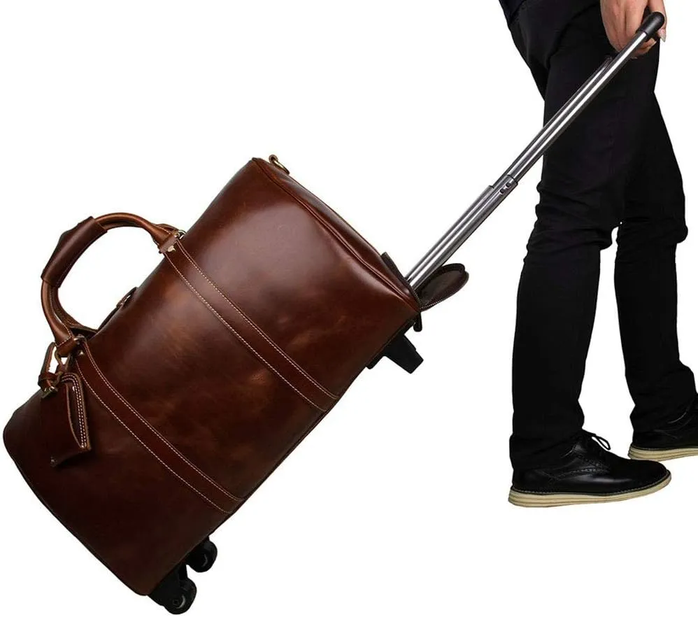 CcacHe Adult Fashion Wheeled Luggage Travel Duffel Bag Rolling Suitcase Trolley Overnight Weekender Gym Tote Handbag Briefcase Sports Overnight Gym Luggage Weekend T (Color : Brown, Size : Glossy Le