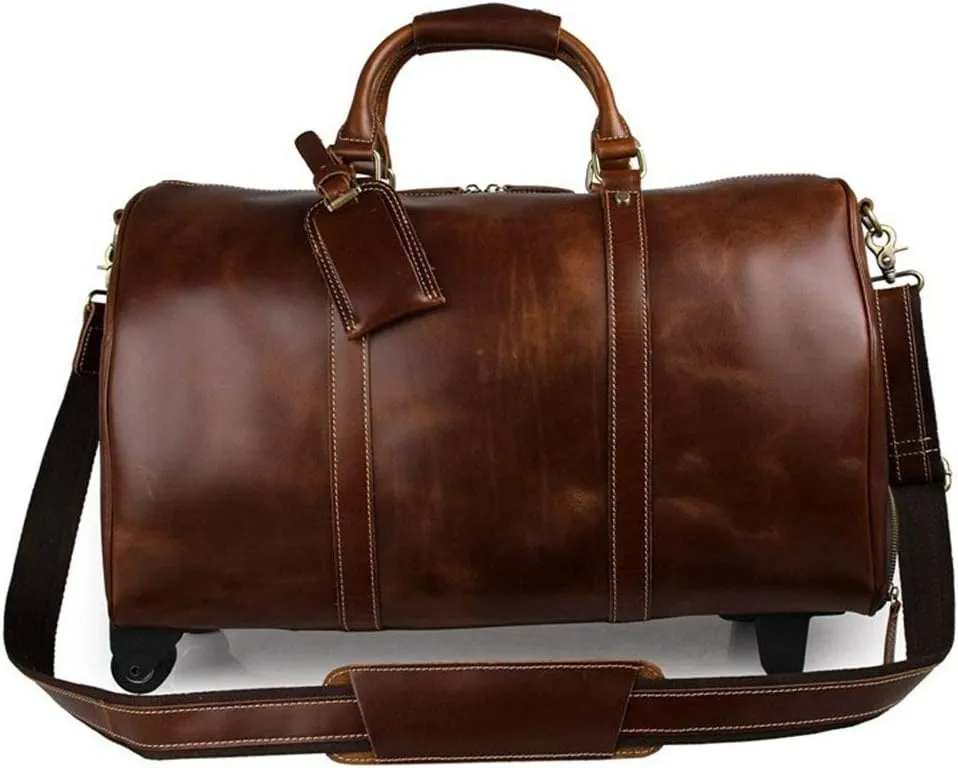 CcacHe Adult Fashion Wheeled Luggage Travel Duffel Bag Rolling Suitcase Trolley Overnight Weekender Gym Tote Handbag Briefcase Sports Overnight Gym Luggage Weekend T (Color : Brown, Size : Glossy Le