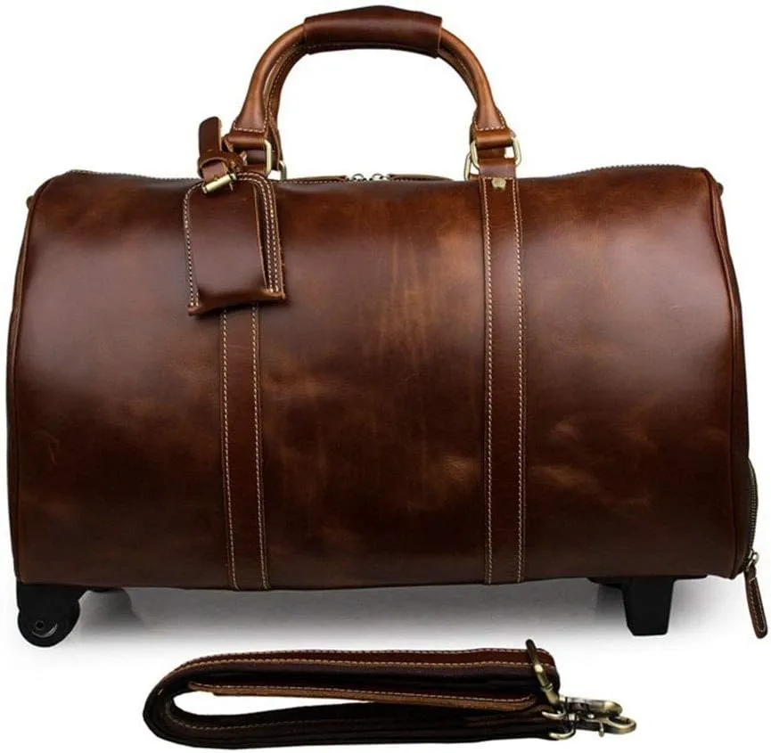 CcacHe Adult Fashion Wheeled Luggage Travel Duffel Bag Rolling Suitcase Trolley Overnight Weekender Gym Tote Handbag Briefcase Sports Overnight Gym Luggage Weekend T (Color : Brown, Size : Glossy Le