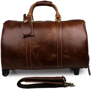 CcacHe Adult Fashion Wheeled Luggage Travel Duffel Bag Rolling Suitcase Trolley Overnight Weekender Gym Tote Handbag Briefcase Sports Overnight Gym Luggage Weekend T (Color : Brown, Size : Glossy Le