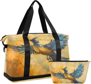 CEBUGI Phoenix Sports Duffle Bags Extensible Gym Bag Wet and Dry Separate Portable Travel Duffel with Shoe Compartment & Wet Pocket
