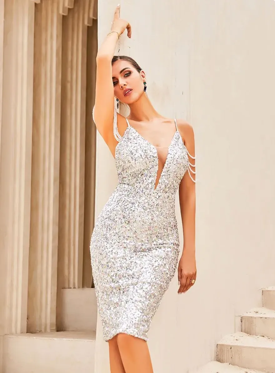 Celeste Rhinestones Sequined Bodycon Dress