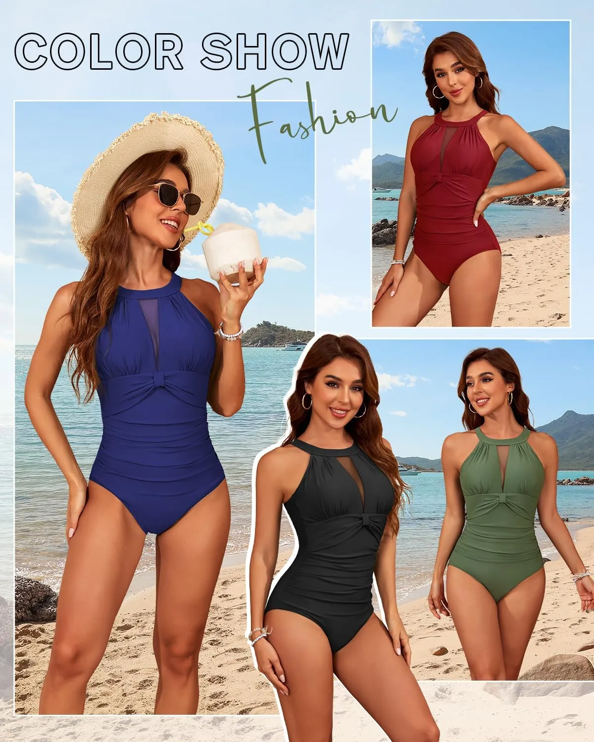 Century Star One Piece Swimsuit Womens 2025 Tummy Control Bathing Suit Mesh Flattering One Piece Swimsuits