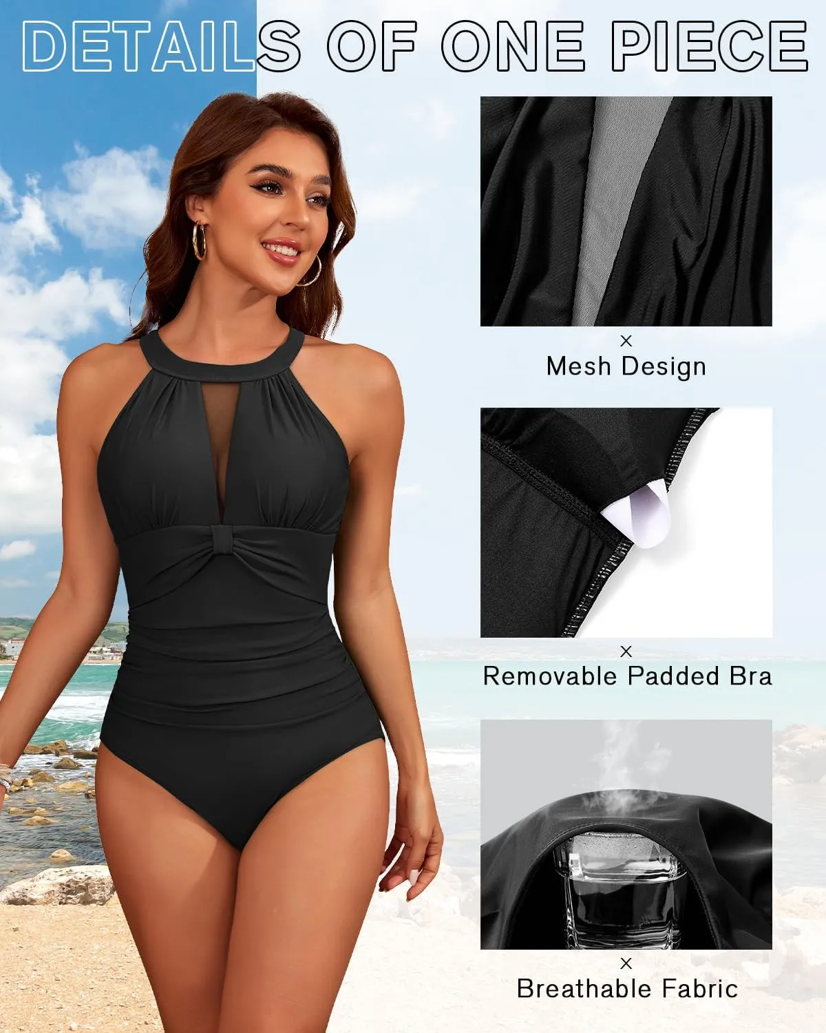 Century Star One Piece Swimsuit Womens 2025 Tummy Control Bathing Suit Mesh Flattering One Piece Swimsuits