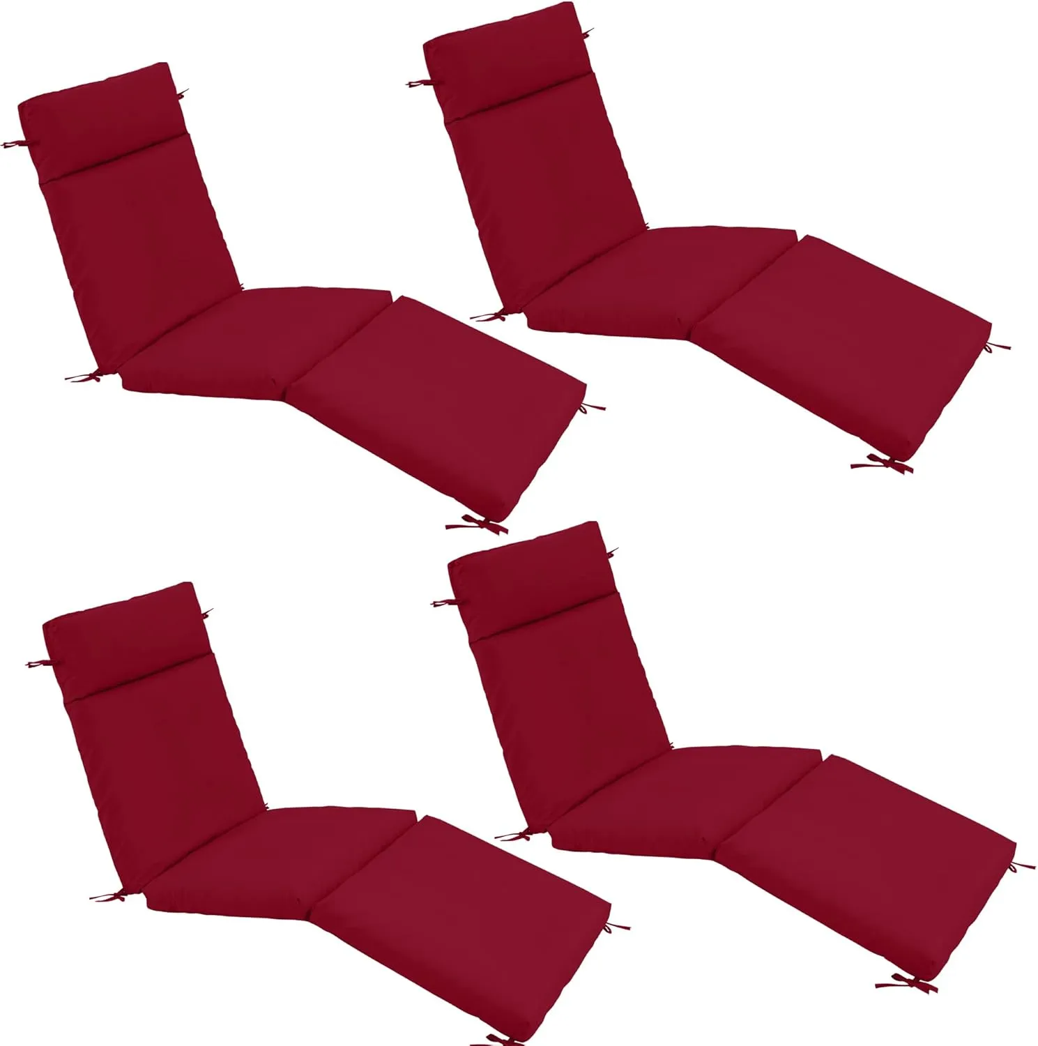 Chaise Lounge Cushion 72x21x3 Inch – Set of 4 Outdoor Lounge Chair Cushions, Lounger Pad Replacement with Fade-Resistant, Removable & Machine-Washable Covers, Ideal for Patio Chaise Chairs, Burgundy
