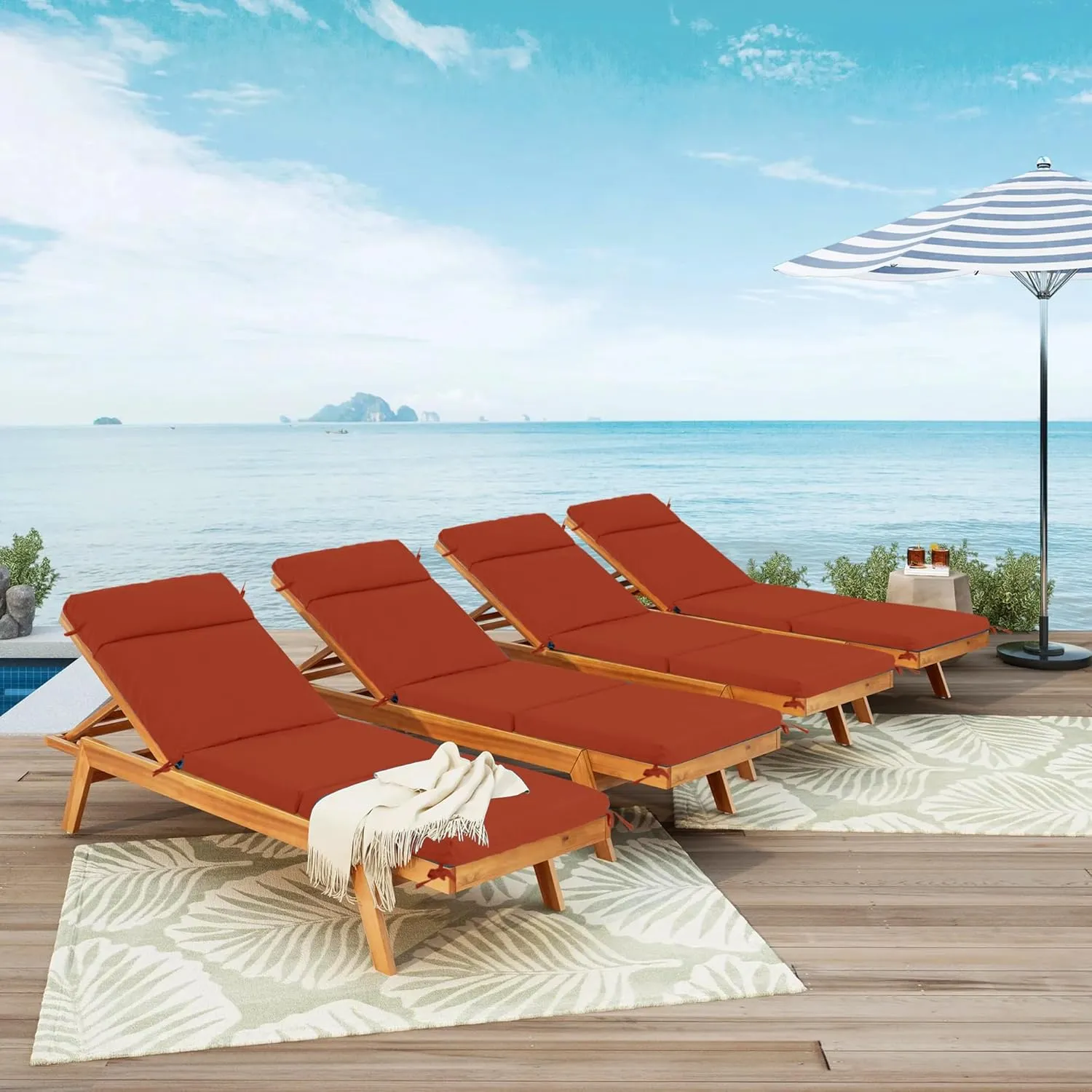 Chaise Lounge Cushion 72x21x3 Inch – Set of 4 Outdoor Lounge Chair Cushions, Lounger Pad Replacement with Fade-Resistant, Removable & Machine-Washable Covers, Ideal for Patio Chaise Chairs, Rust