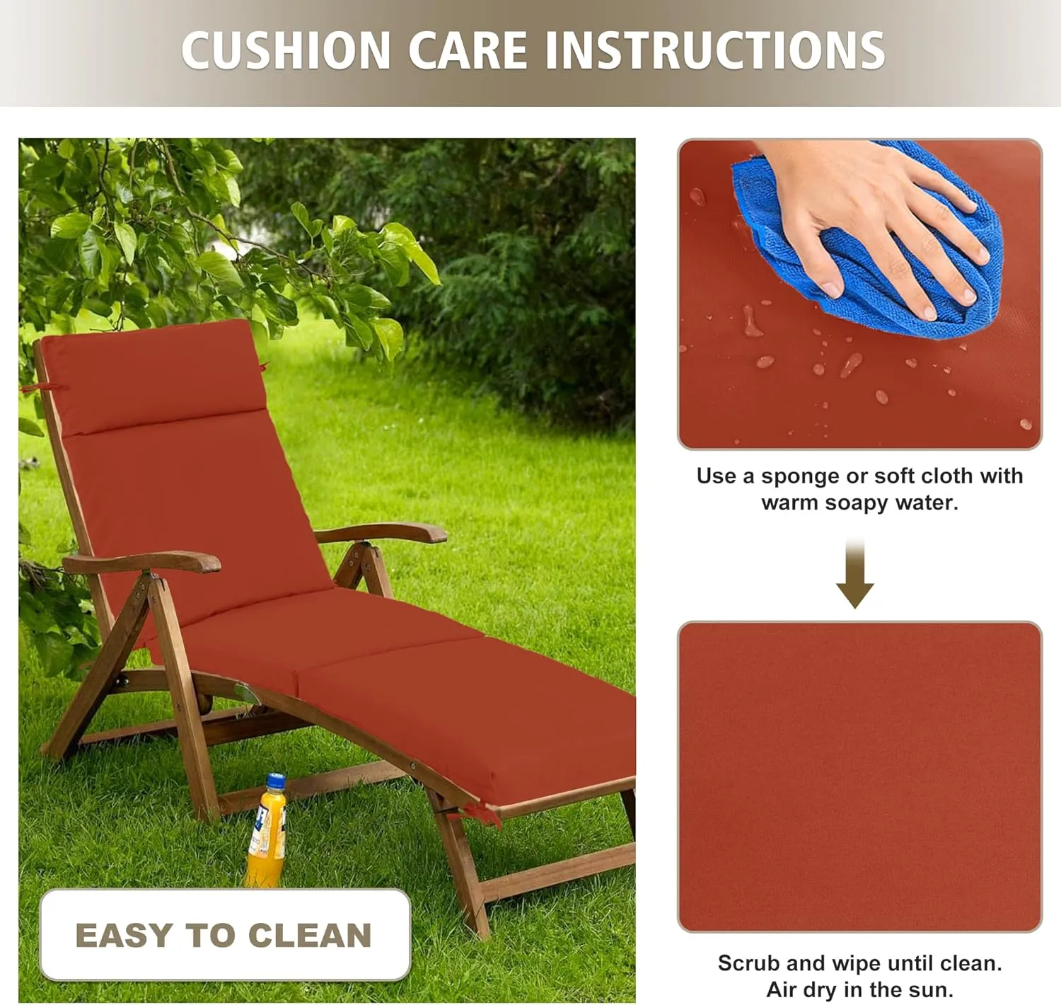 Chaise Lounge Cushion 72x21x3 Inch – Set of 4 Outdoor Lounge Chair Cushions, Lounger Pad Replacement with Fade-Resistant, Removable & Machine-Washable Covers, Ideal for Patio Chaise Chairs, Rust