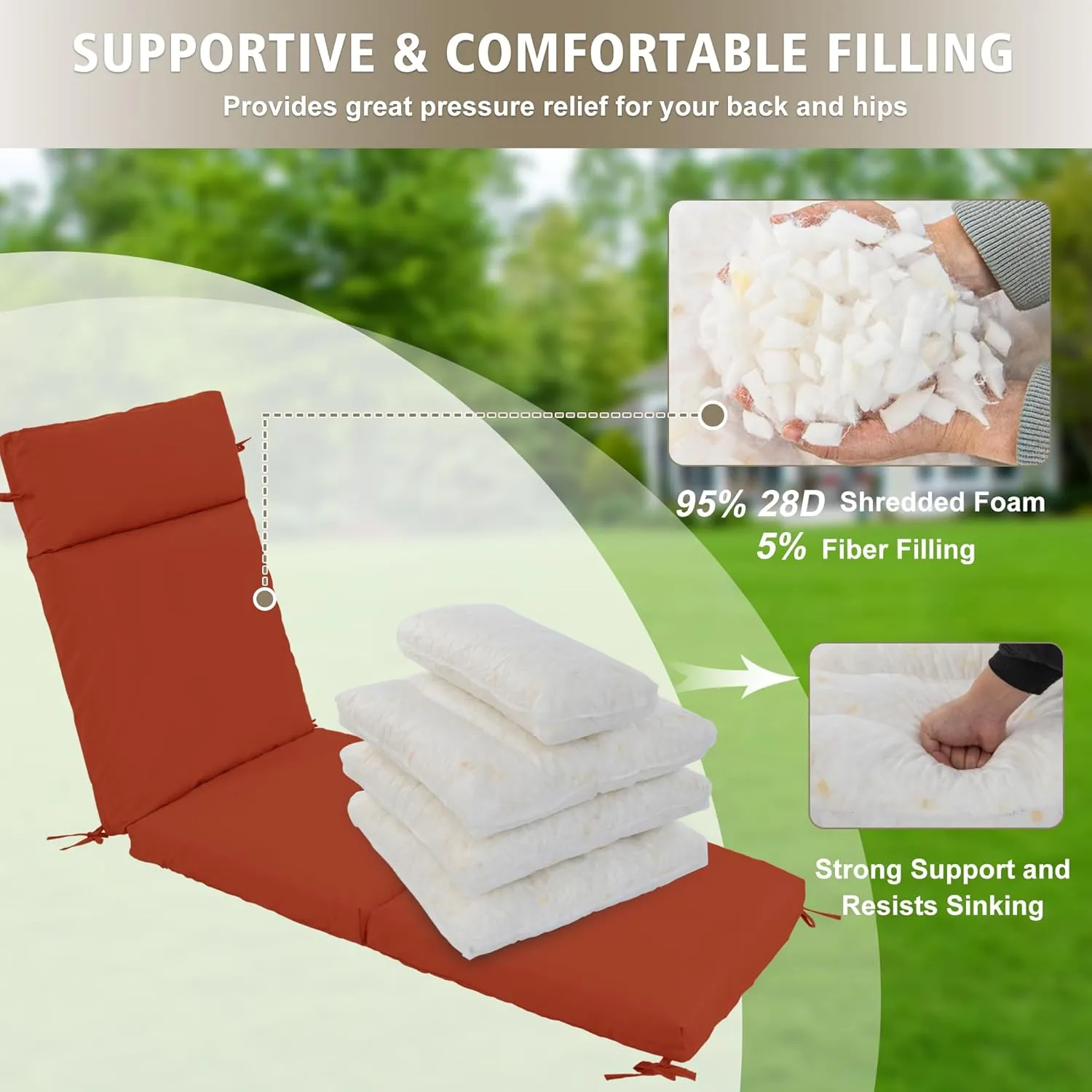 Chaise Lounge Cushion 72x21x3 Inch – Set of 4 Outdoor Lounge Chair Cushions, Lounger Pad Replacement with Fade-Resistant, Removable & Machine-Washable Covers, Ideal for Patio Chaise Chairs, Rust