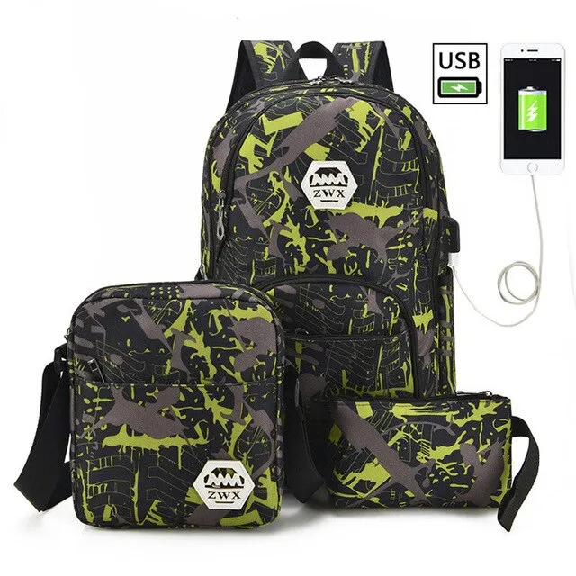 Charging bags travel Diverse options backpack Male women bag school school boys one for men shoulder student high USB Convenient 3pcs/set backpacks mochila
