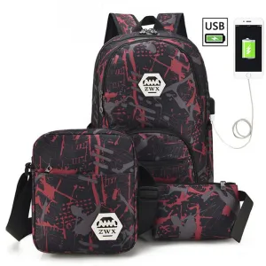 Charging bags travel Diverse options backpack Male women bag school school boys one for men shoulder student high USB Convenient 3pcs/set backpacks mochila