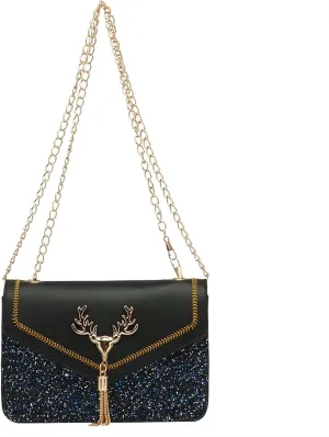 CHARMORE Black Crossbody Bags for Women Leather Shoulder Handbag Small Purse Evening Bag with Chain Strap