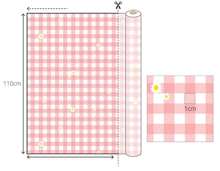 Check and Flowers Cotton Fabric, Gingham Check, Plaid and Flowers, Korean Fabric - Pink or Gray - Fabric By the Yard 39568-1