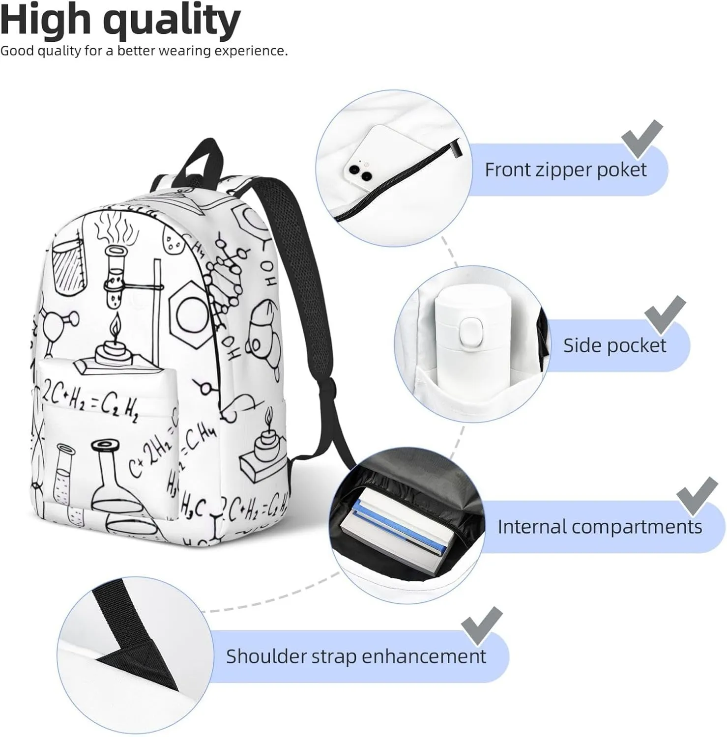 Chemistry Print Canvas Casual Lightweight Duffel Bag, Fashion Duffel Bag, Unisex Travel Backpack