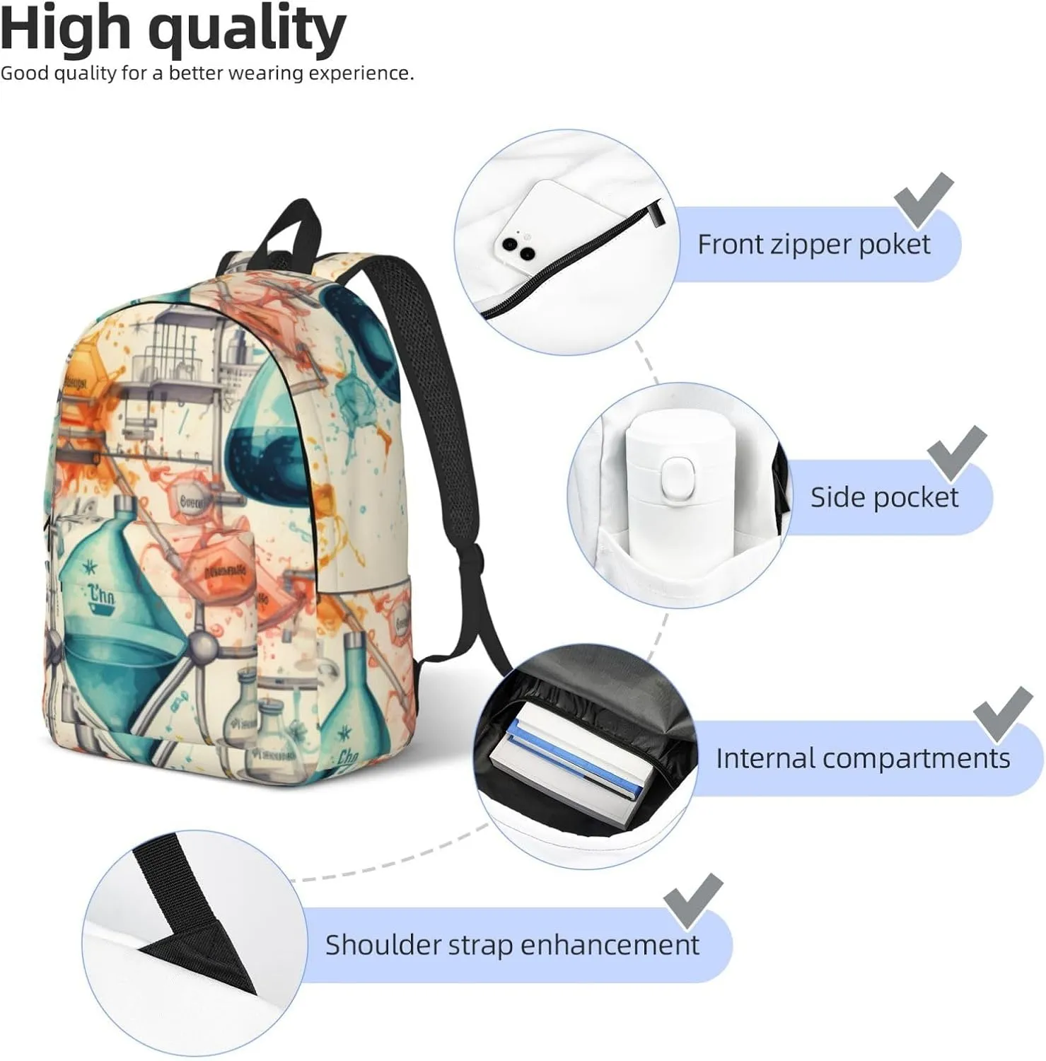 Chemistry Print Canvas Casual Lightweight Duffel Bag, Fashion Duffel Bag, Unisex Travel Backpack