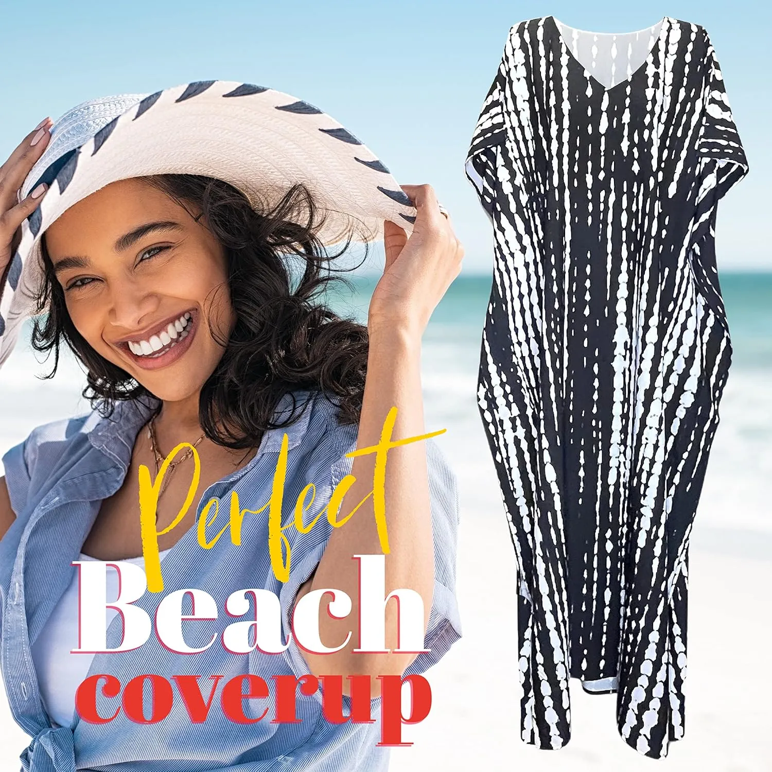 Chic Pullover Kaftan Summer Dresses for Women Provide Sunblock as Swimsuit Cover up