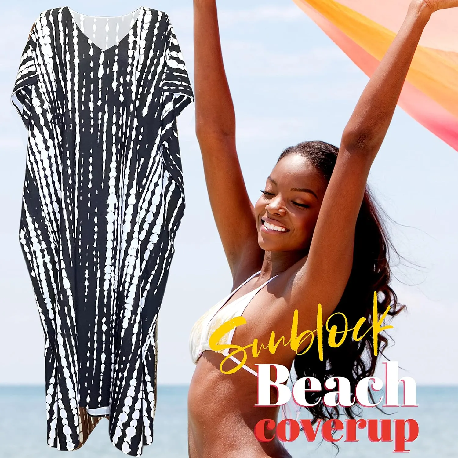 Chic Pullover Kaftan Summer Dresses for Women Provide Sunblock as Swimsuit Cover up