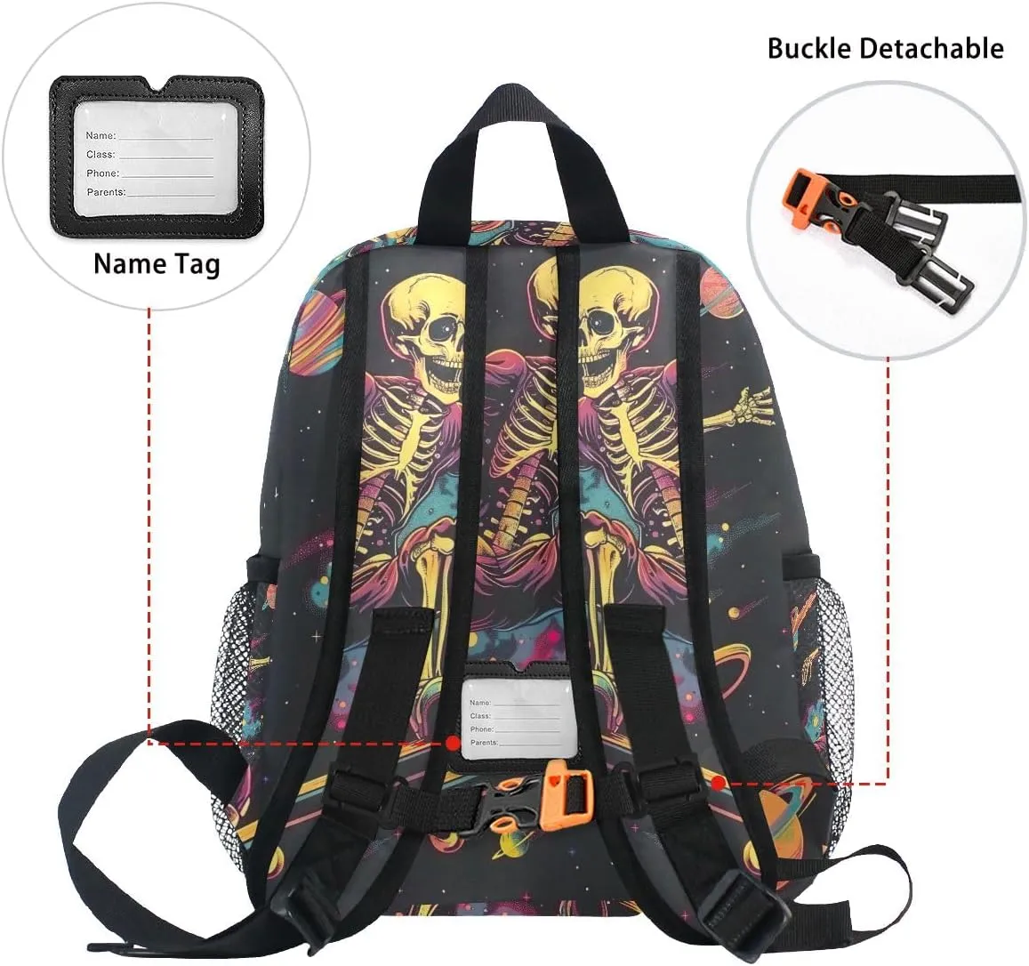 CHIFIGNO Custom Toddler Backpack for Girls and Boys with Name, Funny Skeleton with Skateboard Personalized Cute Backpacks Back to School