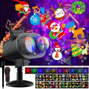 Christmas Projector Lights Outdoor, Holiday Projector With Remote Control Timer, 26 HD Effects (3D Ocean Wave & Patterns) Waterproof Landscape for Halloween Party Decorations