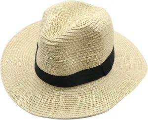 Classic Panama Hats for Women & Men Wide Brim Straw Beach Hat Unisex Summer Fedora Packable Sun Cap Gifts (Color : Beige, Size : One Size)