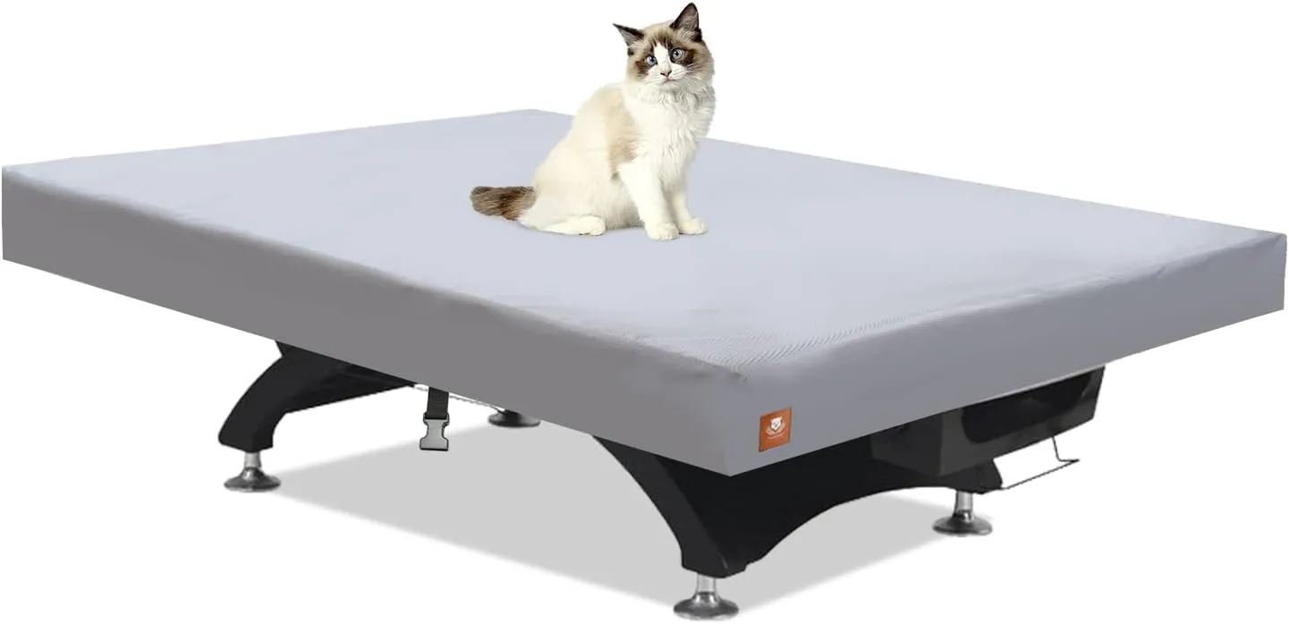 ClawsCover Pool Table Cover 7/8/9 Feet,Heavy Duty Waterproof Scratch-Free 600D Polyester Cloth,Outdoor Pool Table Covers,All-Weather Protection,Indoor Billiards Table Accessories,Light Grey