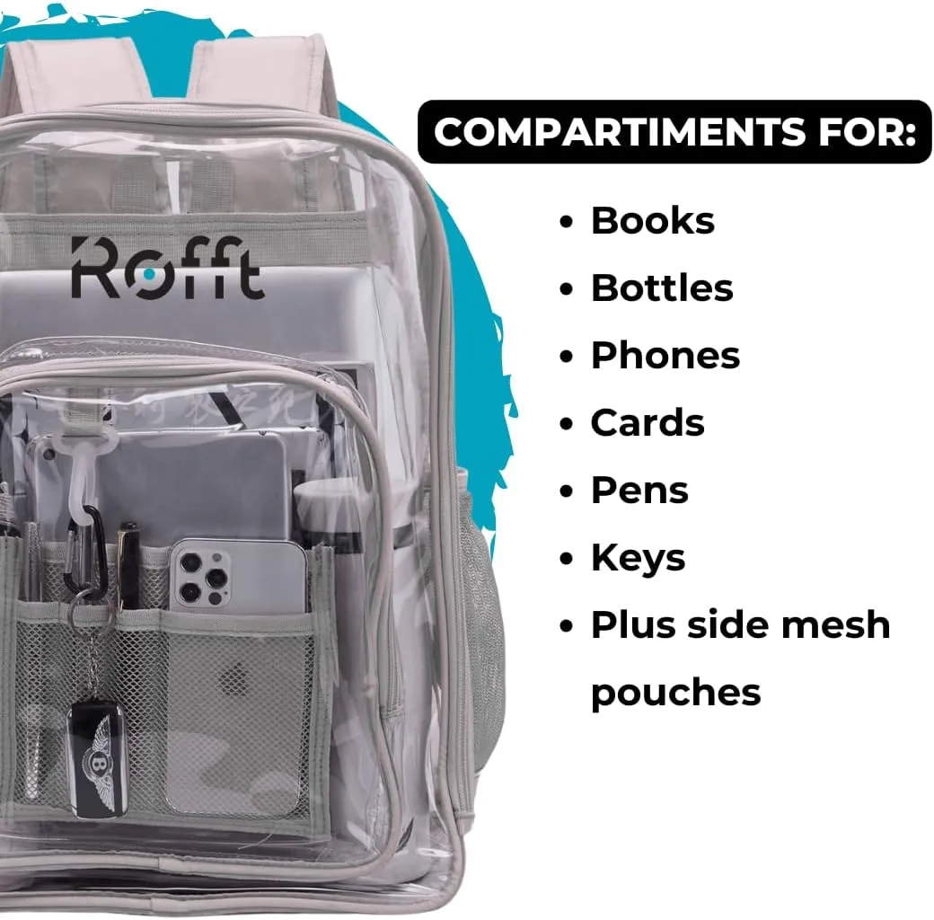 Clear backpack heavy duty PVC, reinforced straps, multiple pockets, optim capacity, transparent backpack see through perfect for outdoor time