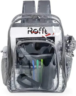 Clear backpack heavy duty PVC, reinforced straps, multiple pockets, optim capacity, transparent backpack see through perfect for outdoor time
