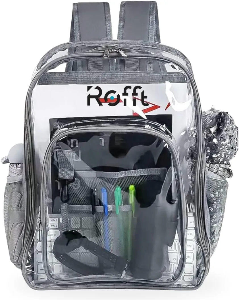 Clear backpack heavy duty PVC, reinforced straps, multiple pockets, optim capacity, transparent backpack see through perfect for outdoor time