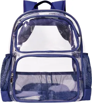 Clear Backpack Heavy Duty,17'' Transparent Bag See Through Backpack for College Work Travel Security,Navy Blue