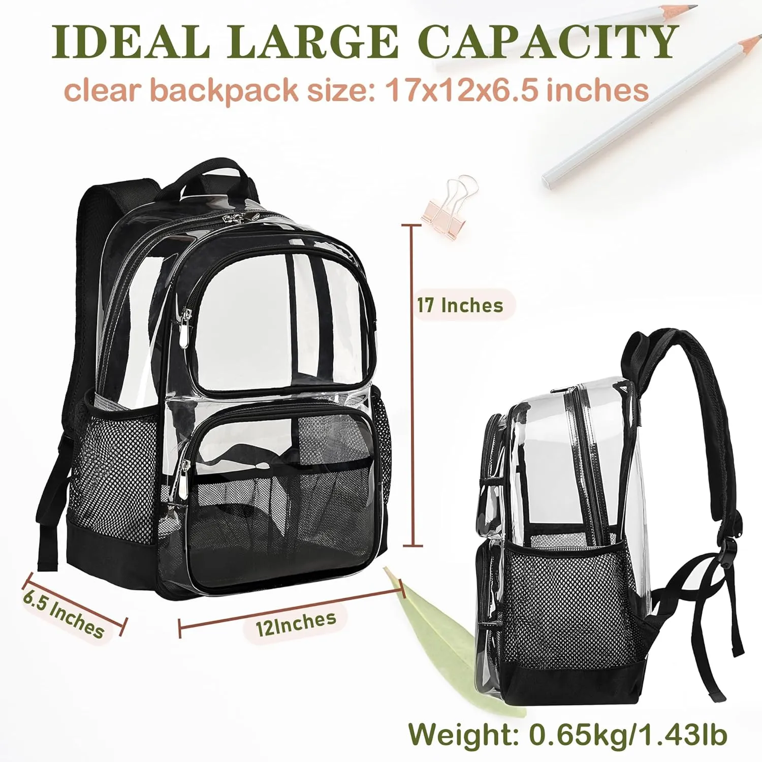 Clear Backpack Heavy Duty,17'' Transparent Bag See Through Backpack for College Work Travel Security,Navy Blue