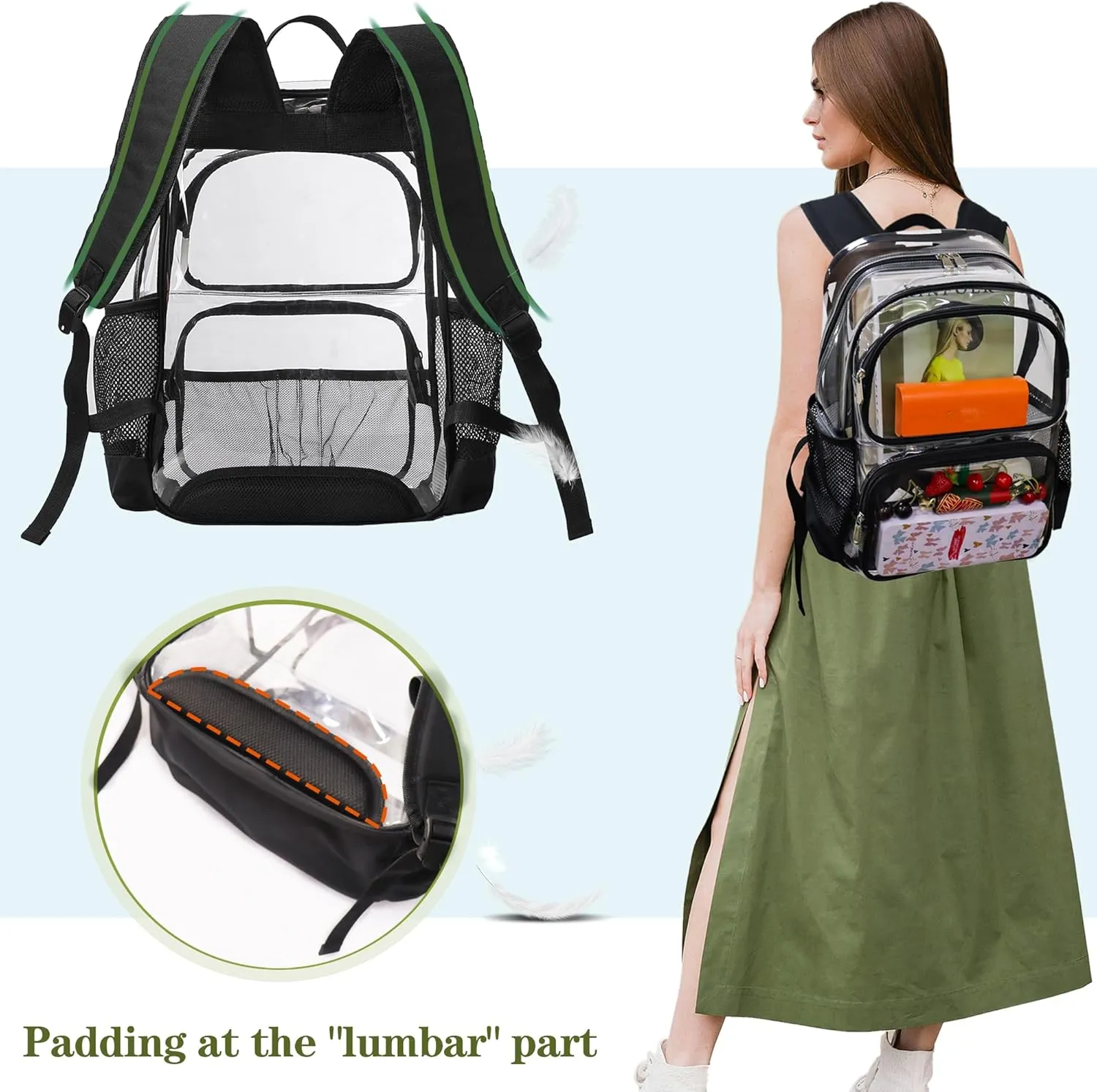 Clear Backpack Heavy Duty,17'' Transparent Bag See Through Backpack for College Work Travel Security,Navy Blue