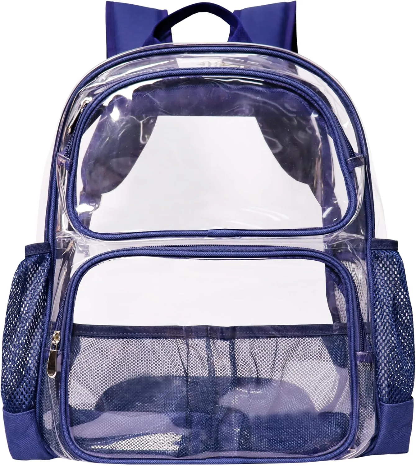 Clear Backpack Heavy Duty,17'' Transparent Bag See Through Backpack for College Work Travel Security,Navy Blue