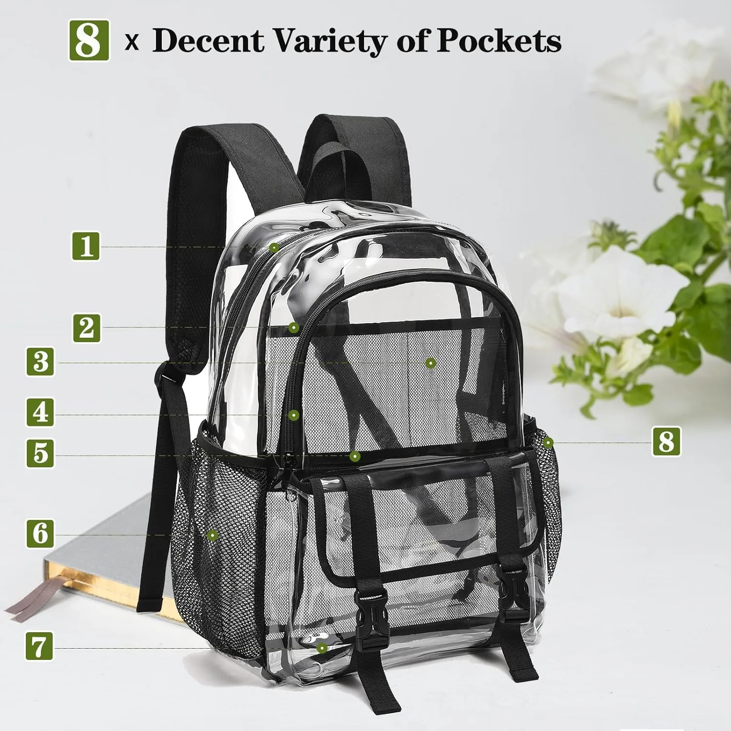 Clear Backpack, Large Clear Bag Stadium Approved Heavy Duty PVC Transparent See Through Backpacks for College,Stadium,Work,Security,Festival