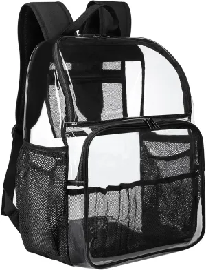 Clear Backpack,18'' See Through Backpack School Approved Heavy Duty Clear Bookbag Transparent Bag for College Work Travel Security,Black
