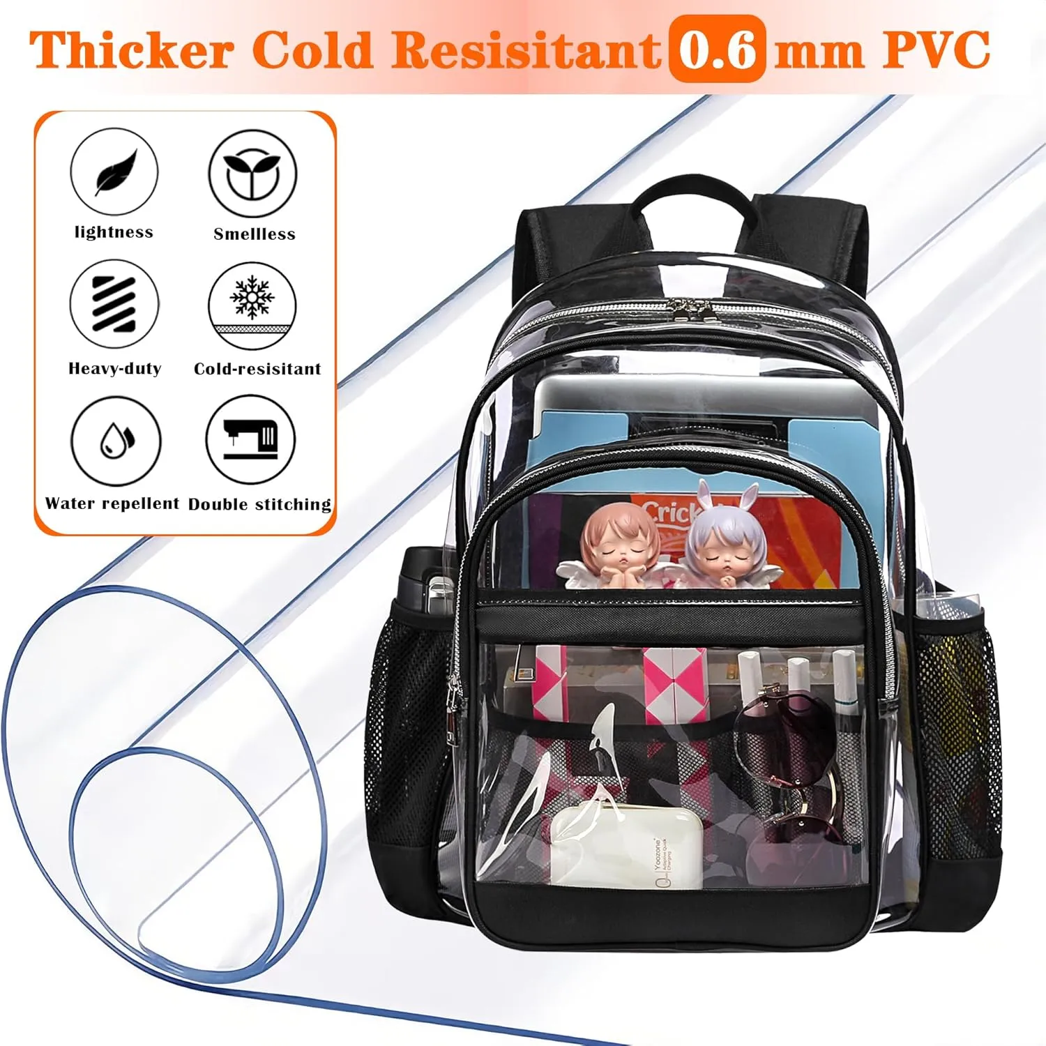 Clear Backpack,Heavy Duty Clear Bookbag See Through Backpack Large Clear Bag for School College Work Travel Security,Blue