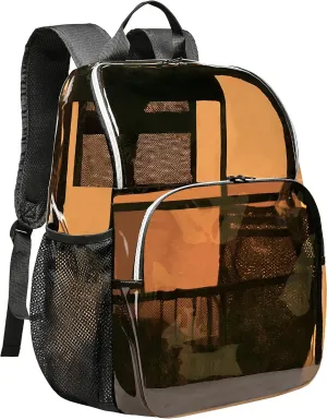 Clear Backpacks for School,18'' Large Clear Backpack Heavy Duty Clear Backpack See Through Backpack Clear Bookbag for Student,School,Work,Travel,Brown