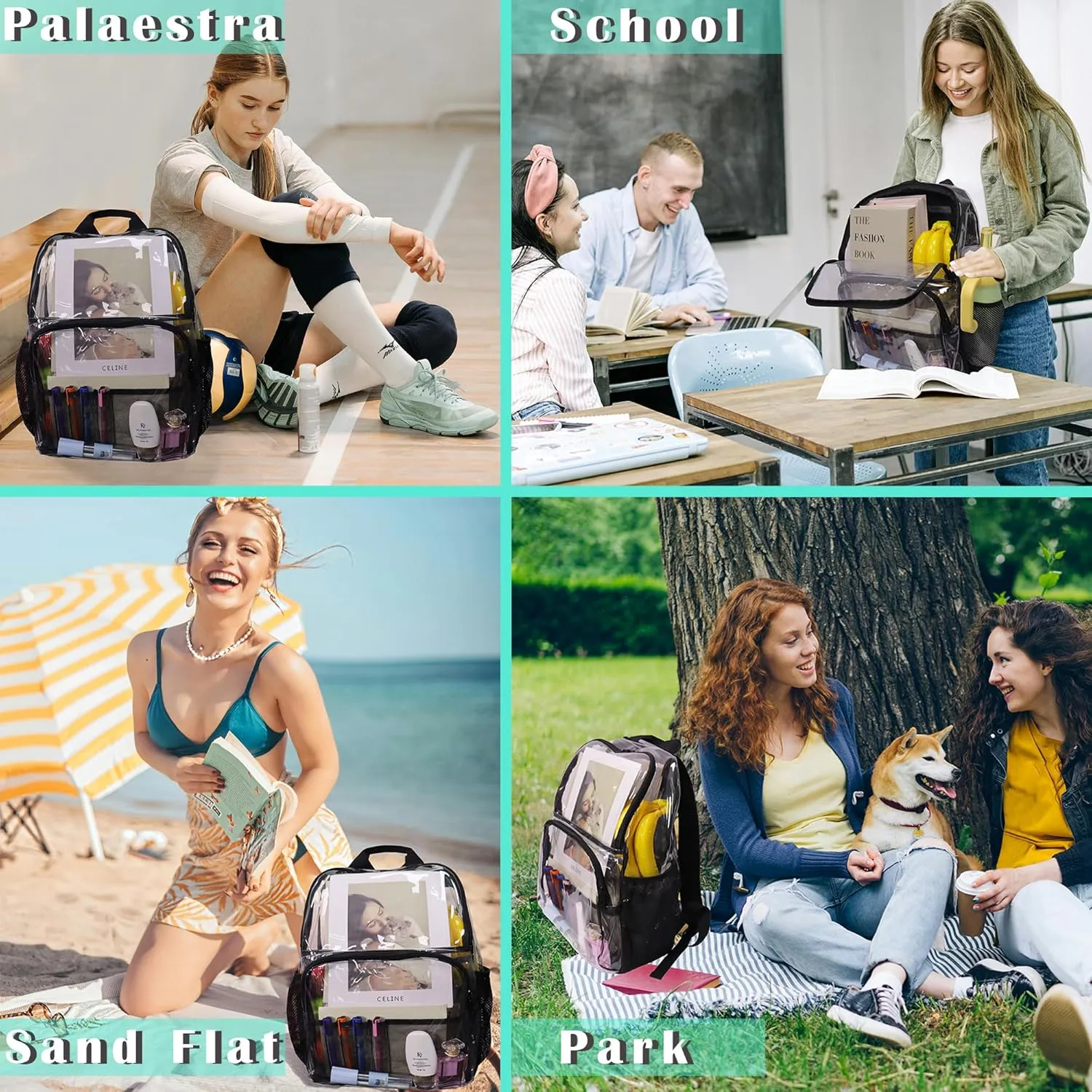 Clear Backpacks for School,18'' Large Clear Backpack Heavy Duty Clear Backpack See Through Backpack Clear Bookbag for Student,School,Work,Travel,Brown