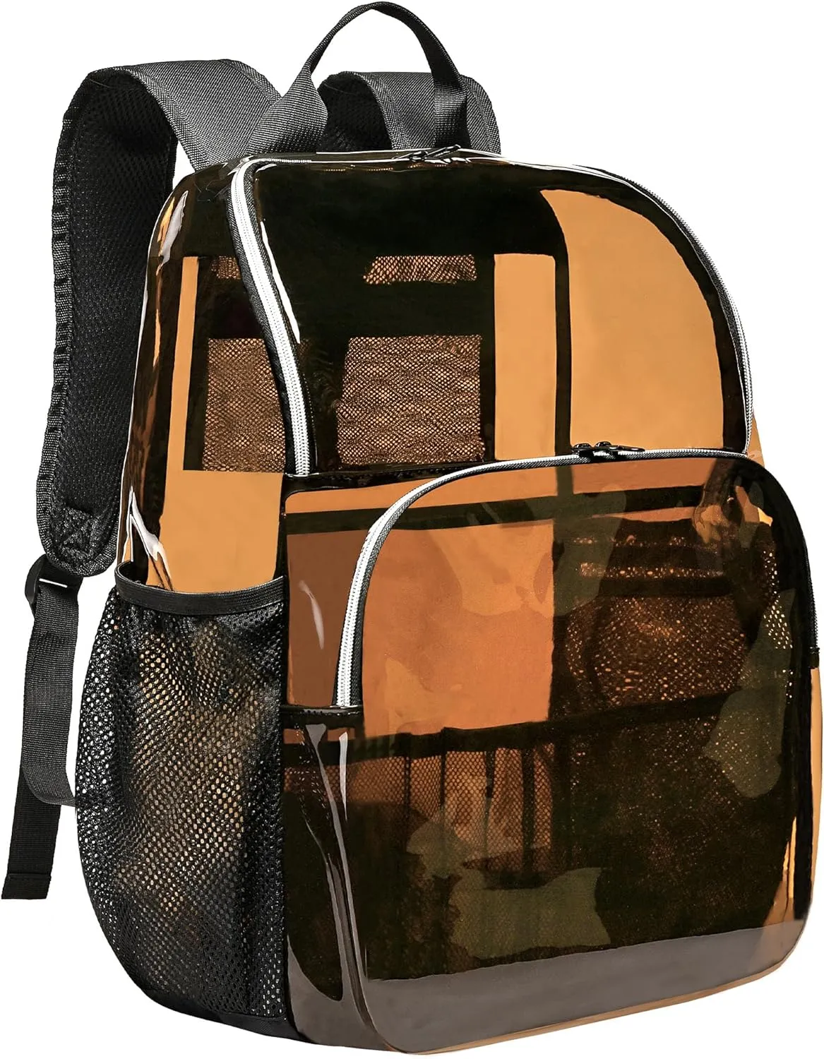 Clear Backpacks for School,18'' Large Clear Backpack Heavy Duty Clear Backpack See Through Backpack Clear Bookbag for Student,School,Work,Travel,Brown