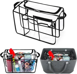 Clear Beach Bag Organizer Insert Compatible with Bogg Bag X Large, Waterproof Rubber Tote Bag Insert Divider Pouch, Beach Tote Organizer Liner 15.6 x 8.4 x 10.8 Inches, Black