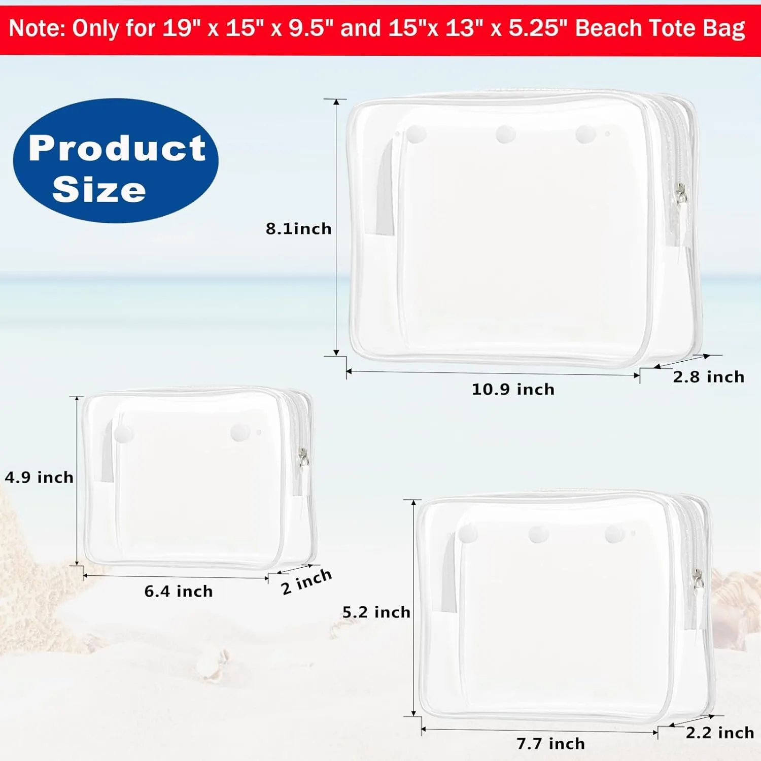 Clear Insert Bag Accessories for Beach Tote Bag, Clear Travel Storage Inner Pouch for Cosmetic, Toiletry & Makeup Brush Organizer Divider