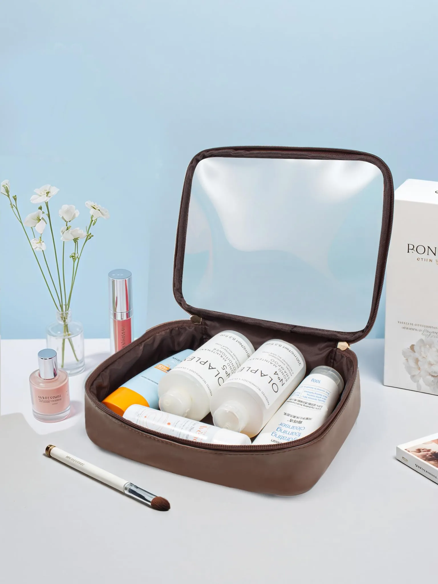 Clear Makeup Bags Large - TSA Approved Clear Toiletry Bag,Travel Size Toiletries Clear Cosmetic Bags Car Accessories Car Essentials for Women Men(Large Chocolate)