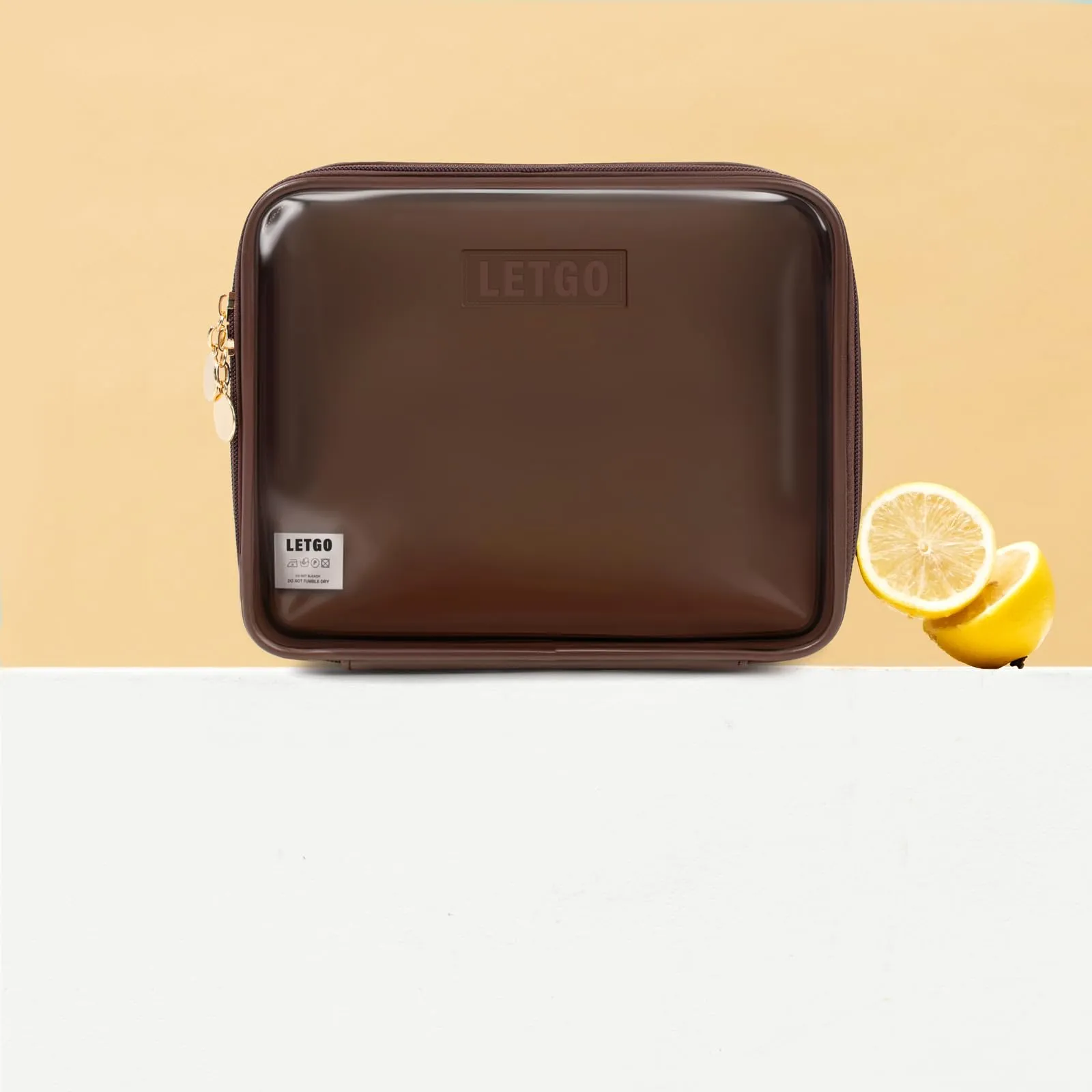 Clear Makeup Bags Large - TSA Approved Clear Toiletry Bag,Travel Size Toiletries Clear Cosmetic Bags Car Accessories Car Essentials for Women Men(Large Chocolate)