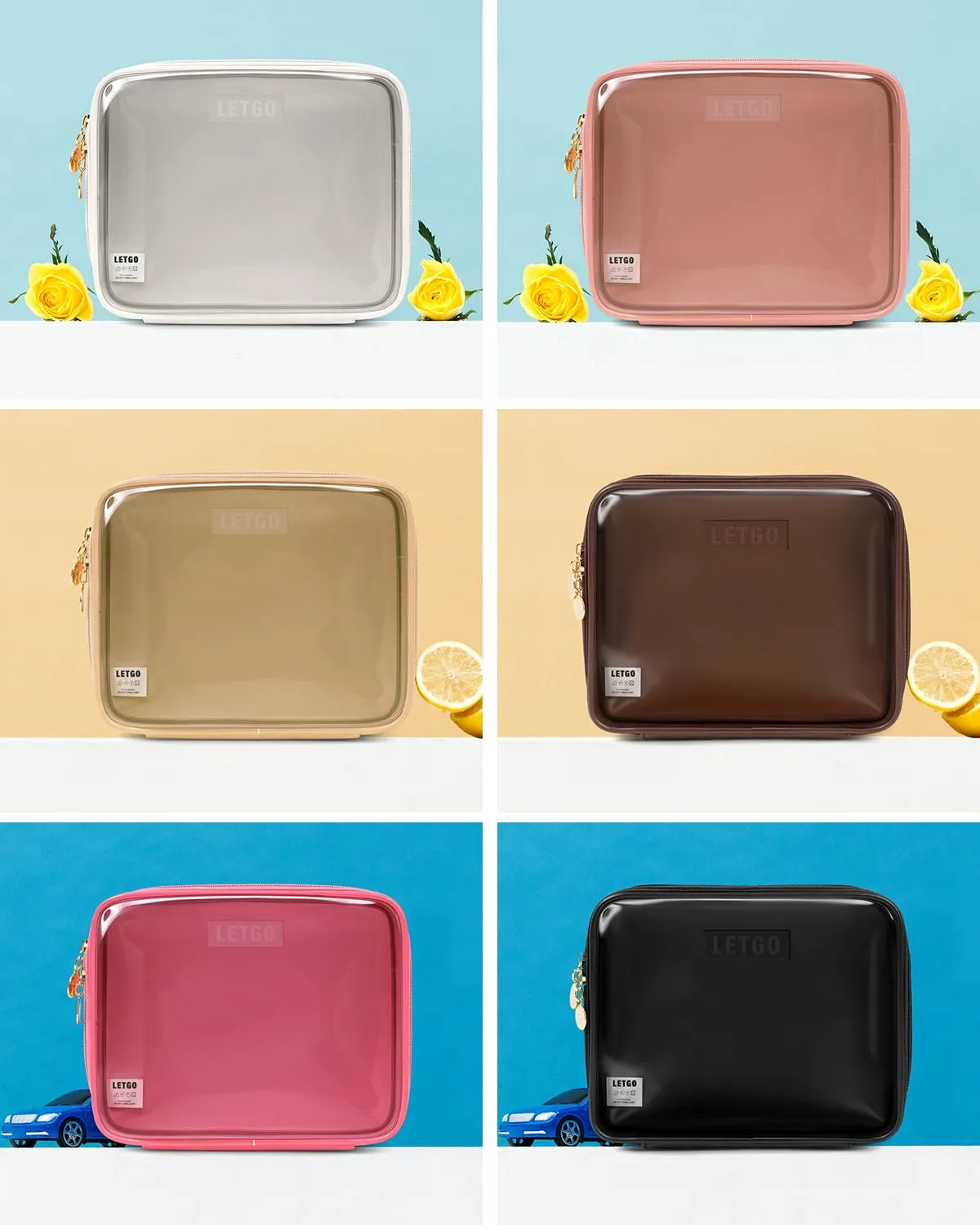 Clear Makeup Bags Large - TSA Approved Clear Toiletry Bag,Travel Size Toiletries Clear Cosmetic Bags Car Accessories Car Essentials for Women Men(Large Chocolate)