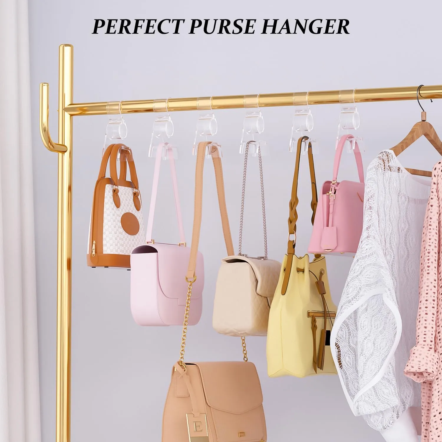 Clear Purse Hangers for Closet Organization 3-Pack | Multi-Purpos Acrylic Organizers and Storage Bag Hangers for Hanging Handbags, Durable Purse Hooks