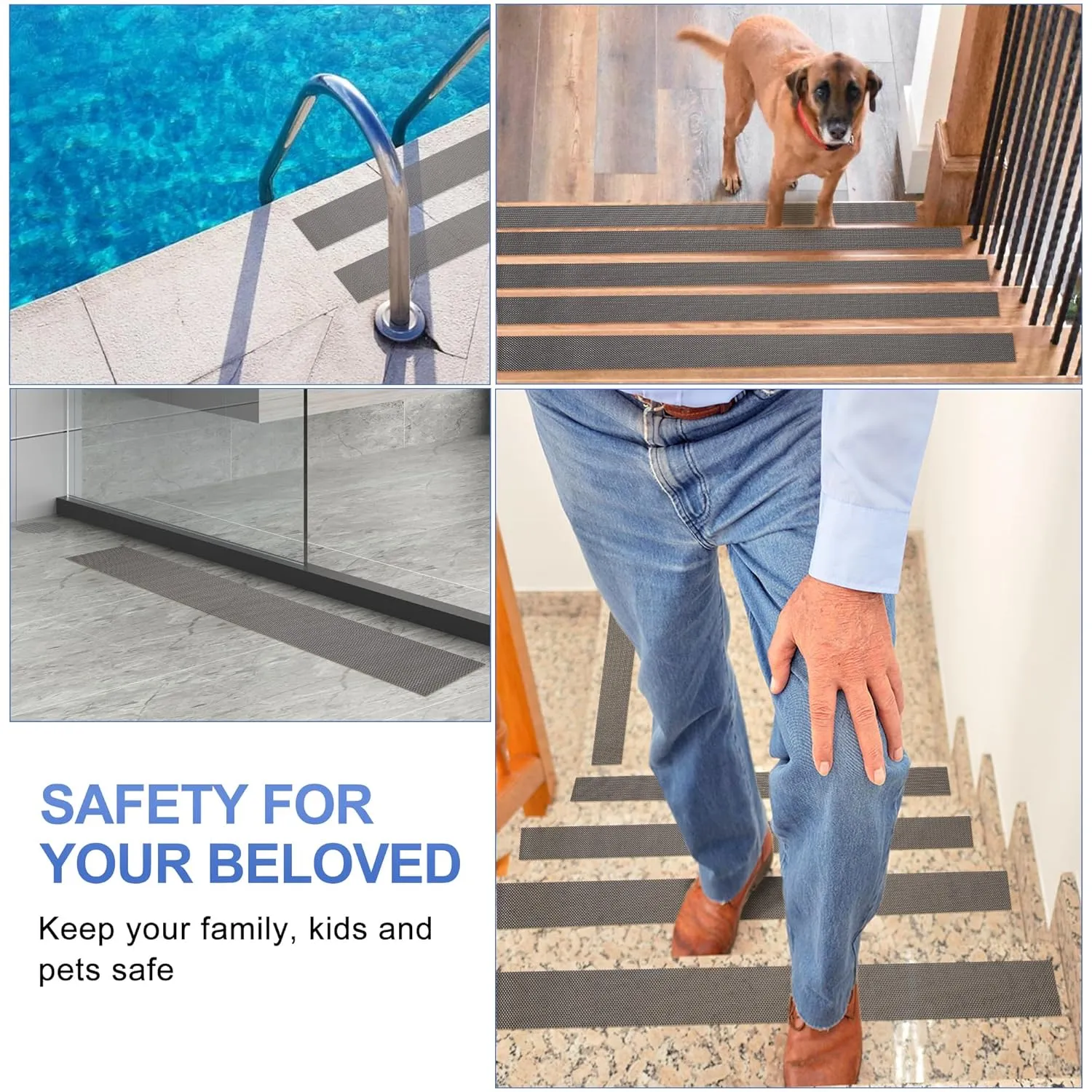 Clear Stair Treads Non Slip, 2 Inch x 16 Feet Anti Slip Strips Indoor Outdoor, Waterproof Grip Tape for Stairs, Bathroom, Bathtub, PEVA Safe for Elders, Kids, Pets, Grey