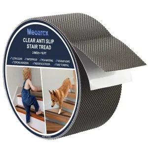 Clear Stair Treads Non Slip, 2 Inch x 16 Feet Anti Slip Strips Indoor Outdoor, Waterproof Grip Tape for Stairs, Bathroom, Bathtub, PEVA Safe for Elders, Kids, Pets, Grey