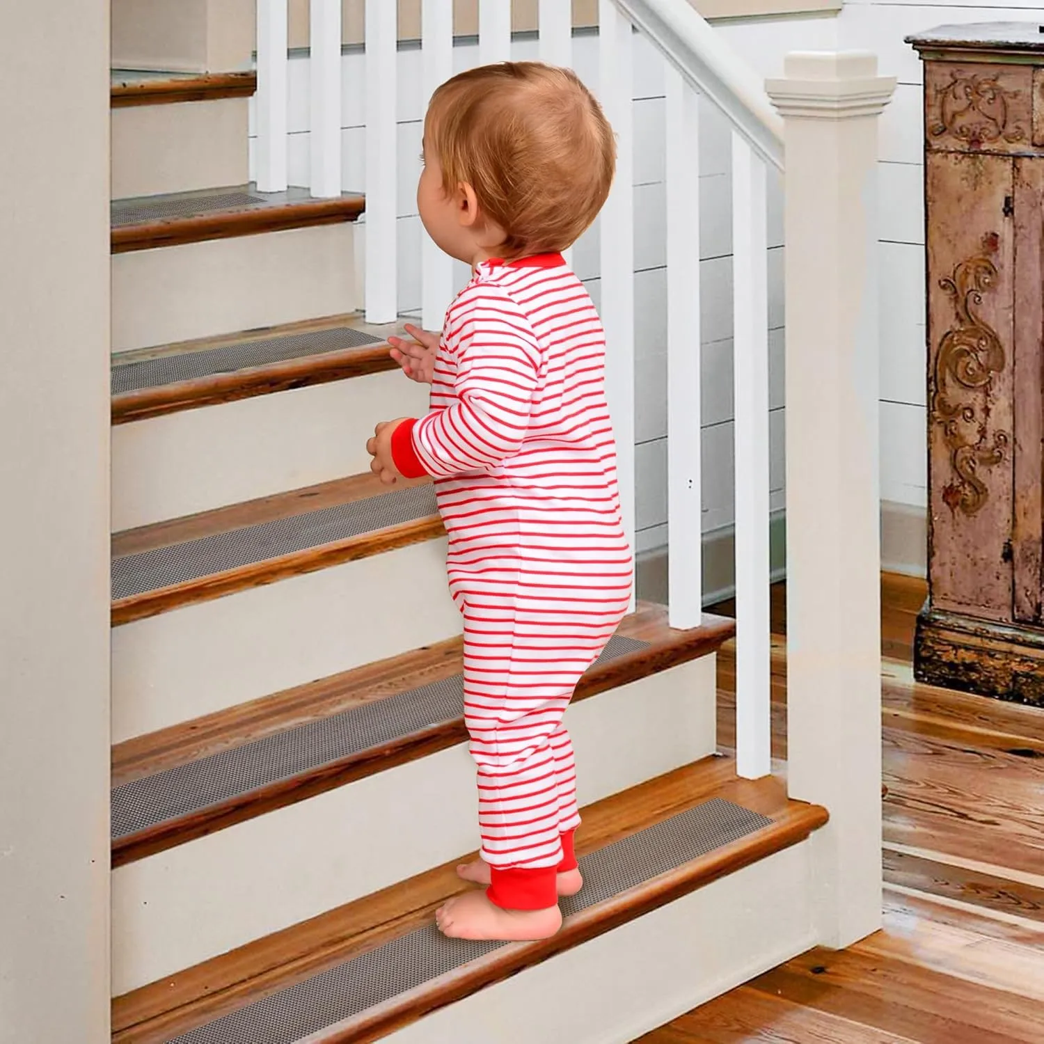 Clear Stair Treads Non Slip, 2 Inch x 16 Feet Anti Slip Strips Indoor Outdoor, Waterproof Grip Tape for Stairs, Bathroom, Bathtub, PEVA Safe for Elders, Kids, Pets, Grey
