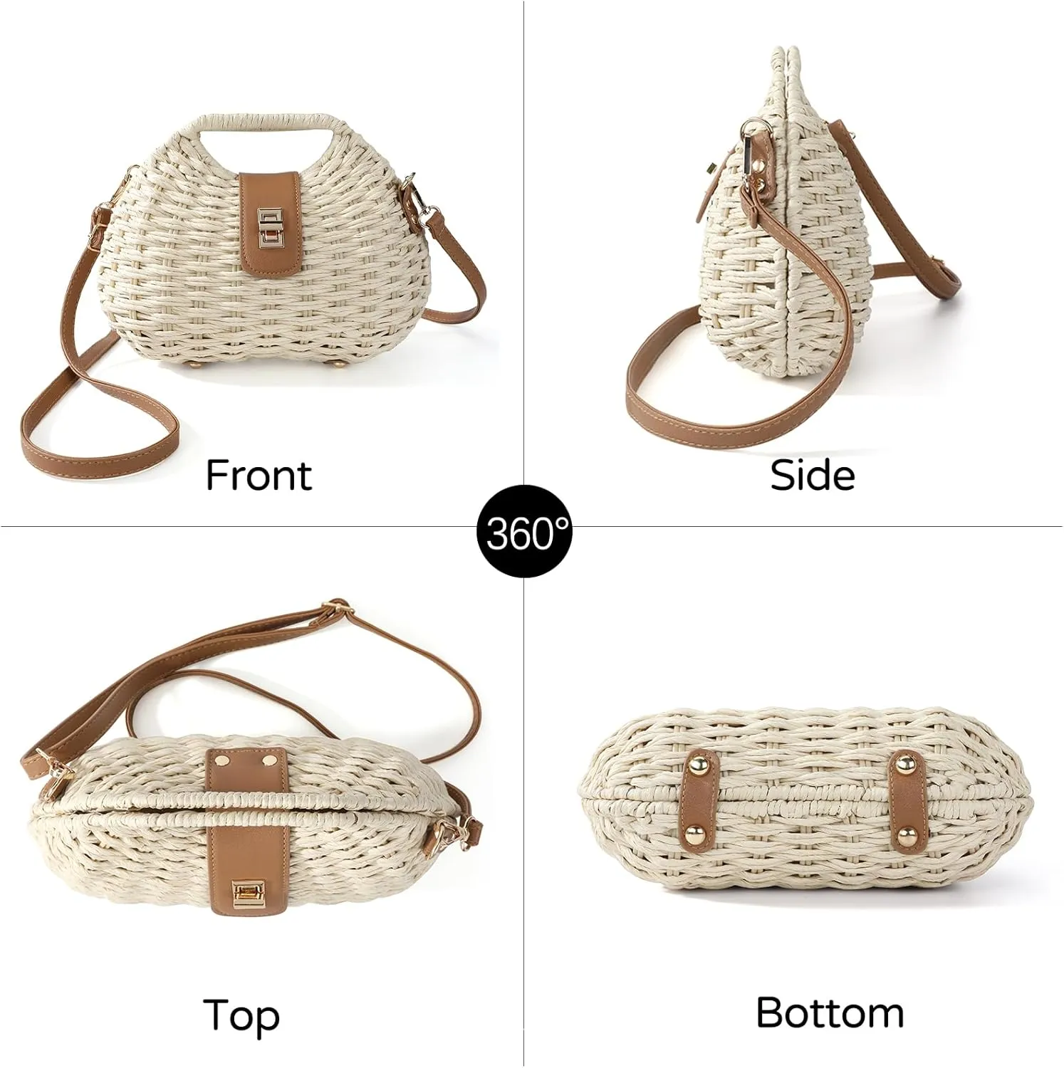 Clutch Purses for Women - Summer Beach Crossbody Bag with Adjustable Strap - Boho Shoulder Handwoven Straw Purse